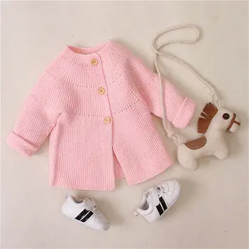 0-18M Naujagimiui Baby Girl Megztiniai Striukė Chalatą ilgomis Rankovėmis Vieną Krūtinėmis Outwear Viršūnes Drabužiai Nuotrauka 2
