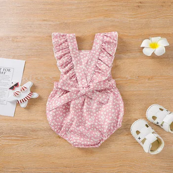 0-24M Naujagimių Vasaros Gėlių Romper Baby Girl Daisy Spausdinti Skristi Rankovės Aikštėje Apykaklės Playsuit