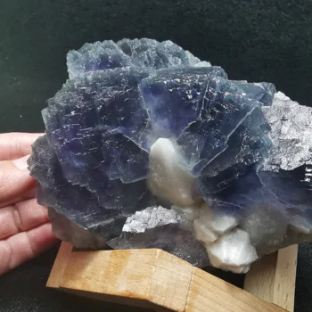 1109.7 gRare violetinė mėlyna kopėčių fluorito ir krištolo stulpelio paragenetic mineralinių mėginių kvarco akmuo perlas baldų apdailos
