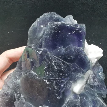 1109.7 gRare violetinė mėlyna kopėčių fluorito ir krištolo stulpelio paragenetic mineralinių mėginių kvarco akmuo perlas baldų apdailos Nuotrauka 2