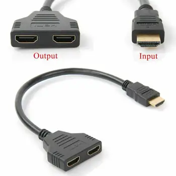 1PC HDMI Suderinamus 2 Dual Port Y Splitter 1-2 Iš Keitiklio Kabelį HD 1080P Vyrų Dvigubai Moterų Adapterio Kabelis