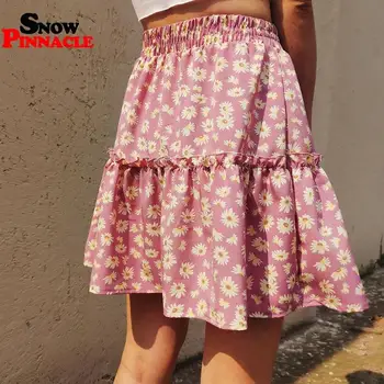 2020 moterų sijonai gėlių spausdinti-line Saldus mini sijonai Mini Raukiniai, plisuotos mergaičių sijonai paplūdimio atostogų atsitiktinis sijonai