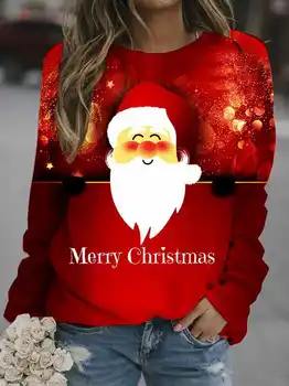 2021 Apvalios Kaklo negabaritinių hoodie Moterų Palaidinukė Nauja Meno Atspausdintas Kalėdų Kraštovaizdžio Megztinis ilgomis Rankovėmis Didelio Dydžio Viršų
