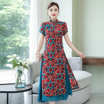 2022 Vietnamas Aodai Suknelė Moterims Kinijos Tradicinės Plius Dydis Qipao Suknelė Retro Spausdinti Elegantiškas Cheongsam Azijos Drabužių Vestido