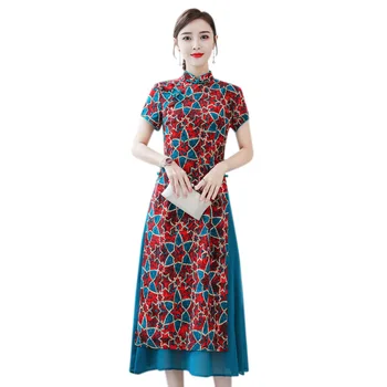 2022 Vietnamas Aodai Suknelė Moterims Kinijos Tradicinės Plius Dydis Qipao Suknelė Retro Spausdinti Elegantiškas Cheongsam Azijos Drabužių Vestido Nuotrauka 2