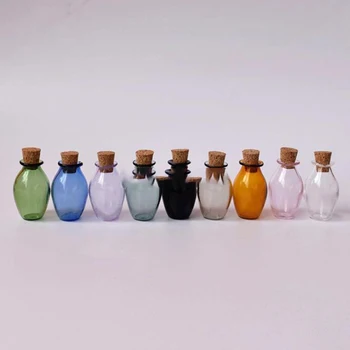 2vnt Lėlių Miniatiūriniai Stiklo Spalvų Butelių Kamščio Buteliai Maža Jar Modelis 1:12 Lėlių namelio Apdaila