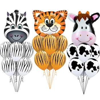 7pcs/daug Tigras Zebra Karvė Gyvūnų Galvos Oro Helio Lateksiniai Balionai Vaikai Dovana Gimtadienio Dekoro Zoologijos sodas Temą Reikmenys Žaislai Nuotrauka 2