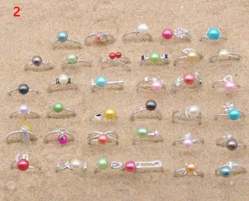 925 SS Perlų Žiedai Sterliing Skiedra Gėlavandenių Perlų žiedas stovai, reguliuojamo perlų žiedas vaivorykštės spalvomis geriausia dovana 10/30/50 vnt
