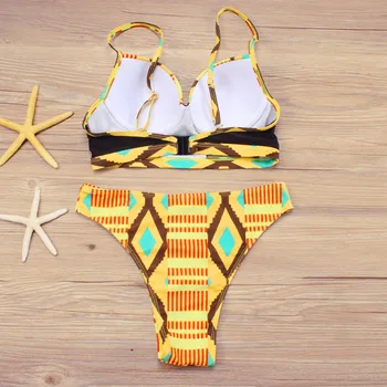 Afrikos Apynasrio Bikini Nustatyti Dviejų dalių Maudymosi Kostiumas Moterims Tvarstis, Push-up Geometrinis Seksualus Brazilijos Spausdinami Aukštos Juosmens maudymosi kostiumėlį #1G