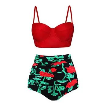 Aukštos Juosmens Swimsuit Moterys Push Up Bikinis 2021 M. Derliaus Maudymosi Kostiumėliai, Maudymosi Kostiumai Retro Gėlių Paplūdimio Drabužiai Biquini Plaukimo Kostiumas Nuotrauka 2