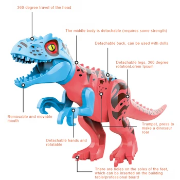 Didelis Blokai Dinozaurų Montavimas JurassicTyrannosaurus Vaikų Švietimo Berniukas Modeliavimas Išardymas Statybos Blokas Nuotrauka 2