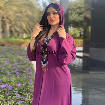 Fringe Djellaba Dubajus Gobtuvu Jelaba Storio Satin Moterų Musulmonų Mados Arabų Etninės Abaja Prarasti Suknelė Vakare Šalis Marokas Omanas