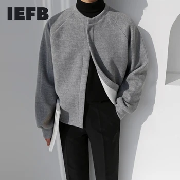 IEFB vyriški drabužiai cardigan apvalios apykaklės striukės korėjos prarasti rudenį ilgomis rankovėmis priežastinis kailis su aksomo tendencija drabužius juoda pilka