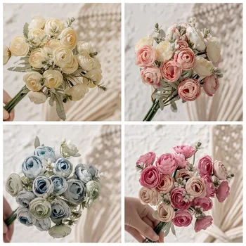 INS 18Head Dirbtinių Gėlių, Rožių Haruong Maži Arbatos Pumpuras Vėjo Namų Puošybai Vestuvių Netikrą Gėlės