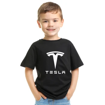 Ins 2022 Vaikų Marškinėliai Tesla Automobilių Spausdinti Mergaitės Berniukai Trumpas Rankovėmis Tee Marškinėlius Animacinių Filmų Topai Sporto Juokinga, Vaikų Drabužiai 2-10 Metų