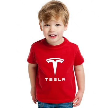Ins 2022 Vaikų Marškinėliai Tesla Automobilių Spausdinti Mergaitės Berniukai Trumpas Rankovėmis Tee Marškinėlius Animacinių Filmų Topai Sporto Juokinga, Vaikų Drabužiai 2-10 Metų Nuotrauka 2