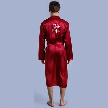 Jaunikis Skraiste Emuliacija Šilko Minkštas Namų Chalatas Pižamą Vyrų Kimono Individualų Pavadinimas ir Data Individualizuotas, Vestuvės Nuotrauka 2