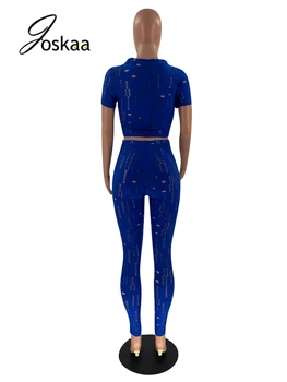 Joskaa Sexy 2 Dalių Rinkinys Moterims, Kieti Tuščiaviduriai Iš Trumpomis Rankovėmis Pasėlių Viršų Ir Antblauzdžiai Atitikimo Rinkiniai 2021 M. Rudenį Šalies Clubwear Nuotrauka 2