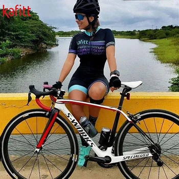 Kafitt Pro komandos triatlonas kostiumas moterims trumpomis rankovėmis dviračių Džersis Skinsuit Jumpsuit Maillot dviračių Drabužiai dviračių setgel