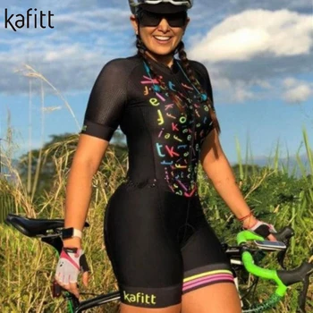 Kafitt Pro komandos triatlonas kostiumas moterims trumpomis rankovėmis dviračių Džersis Skinsuit Jumpsuit Maillot dviračių Drabužiai dviračių setgel Nuotrauka 2