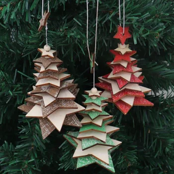 Kalėdų Karolius, Dekoratyviniai Kalėdų Eglutė Medinės Žvaigždės/Snaigės Formos Medžio Kabo su Ornamentu Apačioje Bell Kalėdos Prekes Nuotrauka 2