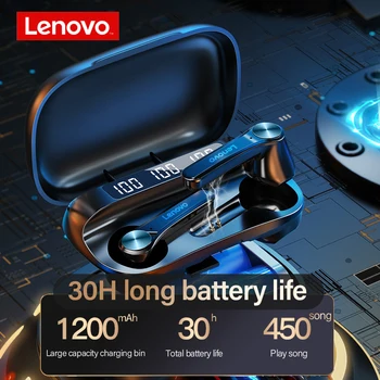 Lenovo QT81 Ausinės Bluetooth 5.1 Belaidžių Ausinių Stereo Garso laisvų Rankų įrangą Palieskite Mygtuką su 1200mAh Baterija Atveju Mobiliųjų galia Nuotrauka 2