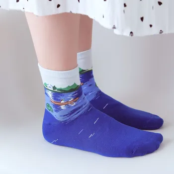 Mados moterų meno aliejaus tapybai kojinės laimingas hipster kojinės paauglių mergaičių naujiena spalvinga išgalvotas kojinės crazy juokingas, įdomus kūrybinis kojinės Nuotrauka 2