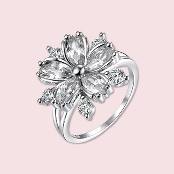 Mados Princesė Sakura, Žiedai, Rožinė, Sidabro Spalvos Kristalų Akmens Žiedas, Žavesio Moterų Skanėstas Nuotaka Gėlių Cirkonis Vestuvinis Žiedas