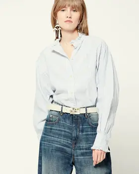 Moterų Marškinėliai 2021 prancūzijos rudenį naują stilių mažas stand-up apykaklės dryžuotas marškinėliai mados ilgomis rankovėmis susiėmę top marškinėliai moterims