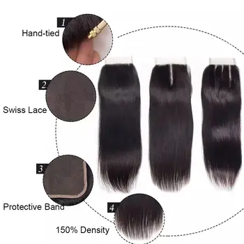 Mscoco Plaukų 4x4 Tiesiai HD Skaidrus Nėriniai Uždarymo Prieš Nupeštos Su Kūdikių Plaukus Remy Human Hair Uždarymo Šveicarijos Nėrinių Viršų Uždarymo Nuotrauka 2