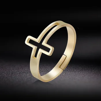 Naujas Minimalistinis Aukso Spalvos Kryžiaus Žiedas Paprasta Atidaryti Reguliuojamas Žiedai Moterims Krikščionių Dovana Karka Papuošalai Nuotrauka 2