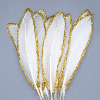Naujas sąrašas 10 vnt / maišas gražiai purškiamas aukso žąsies plunksnos 