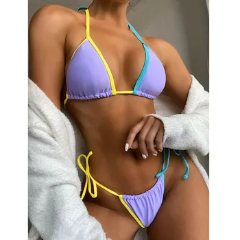 Seksualus Vientisų maudymosi kostiumėlį Moteris Bandeau Tvarstis Bikini Nustatyti Dviejų dalių Push-Up Brazilijos maudymosi Kostiumėliai Paplūdimio ropa de mujer Biquini Nuotrauka 2