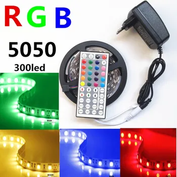 SMD RGB LED Juosta 5050 šviesos 60led/m Flexible12V/24V neon Dekoro lempos tira juostelės juosta diodų 44K valdytojas DC adapteris Kalėdų