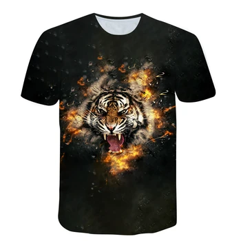 Tigras 3d Spausdinimo Mados Vyrų ir Moterų Vasaros marškinėliai Atsitiktinis O-kaklo Laisvi, vyriški Drabužiai, Kvėpuojantis Hip-hop ' o T-shirt Vyrams Nuotrauka 2