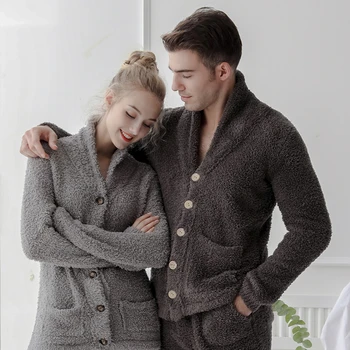 Vyrų ir Moterų Super Minkštas Žiemos Sleepwear Pajama Nustatytas Ilgas Kelnes Miego Nustatyti Ištaigingas Dėvėti Twinset Kasdieniai Viršutiniai drabužiai naktiniai drabužiai
