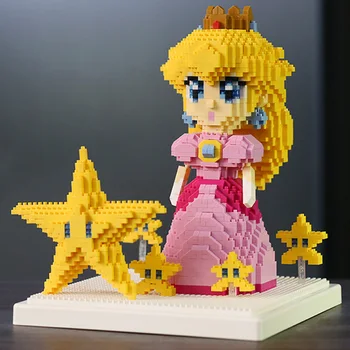 Weagle 2508 Vaizdo Žaidimas, Super Marioi Princesė Persikų Star Rožinė Mergaitė 3D Modelį 1484pcs Diamond Mini Statybinių Blokelių Žaislas Lauke nr.