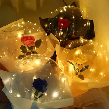LED Šviesos Balionas Rožių Puokštė Skaidrus Bobo Kamuolys Pakilo Valentino Dienos Dovana Gimtadienio, Vestuvių Dekoravimo, Dovanų Balionai
